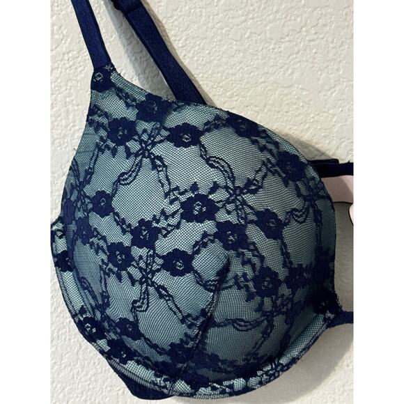 Victoria's Secret Push-up Bra 36D Blue Lace Floral - Picture 2 of 7